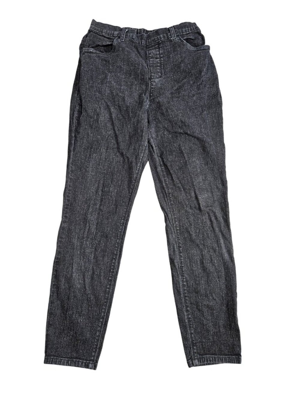 Denim & Co. Pull On Jeans Womens MP Petite Charcoal Wash High Rise Stretch‎